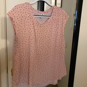 Pink Short Sleeve Blouse With Black Polkadots